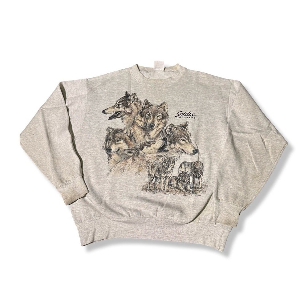 Vintage 90s Gray wolf Sweatshirt Size Large Animals